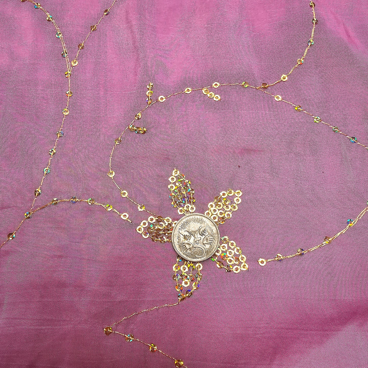 Mauve embellished taffetta fabric -1.90mtrs