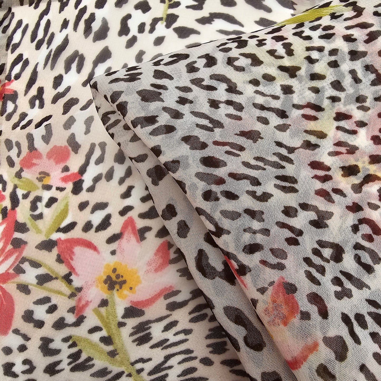 Bella - Leopard/floral printed chiffon- sold by 1/2mtr
