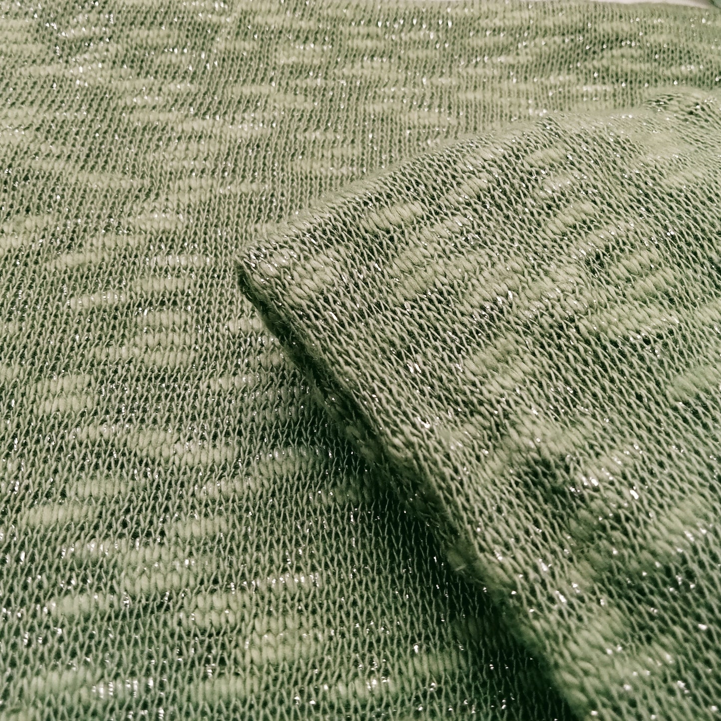 Ivana - olive/silver - shimmer sage - slub yarn knit - sold by 1/2mtr