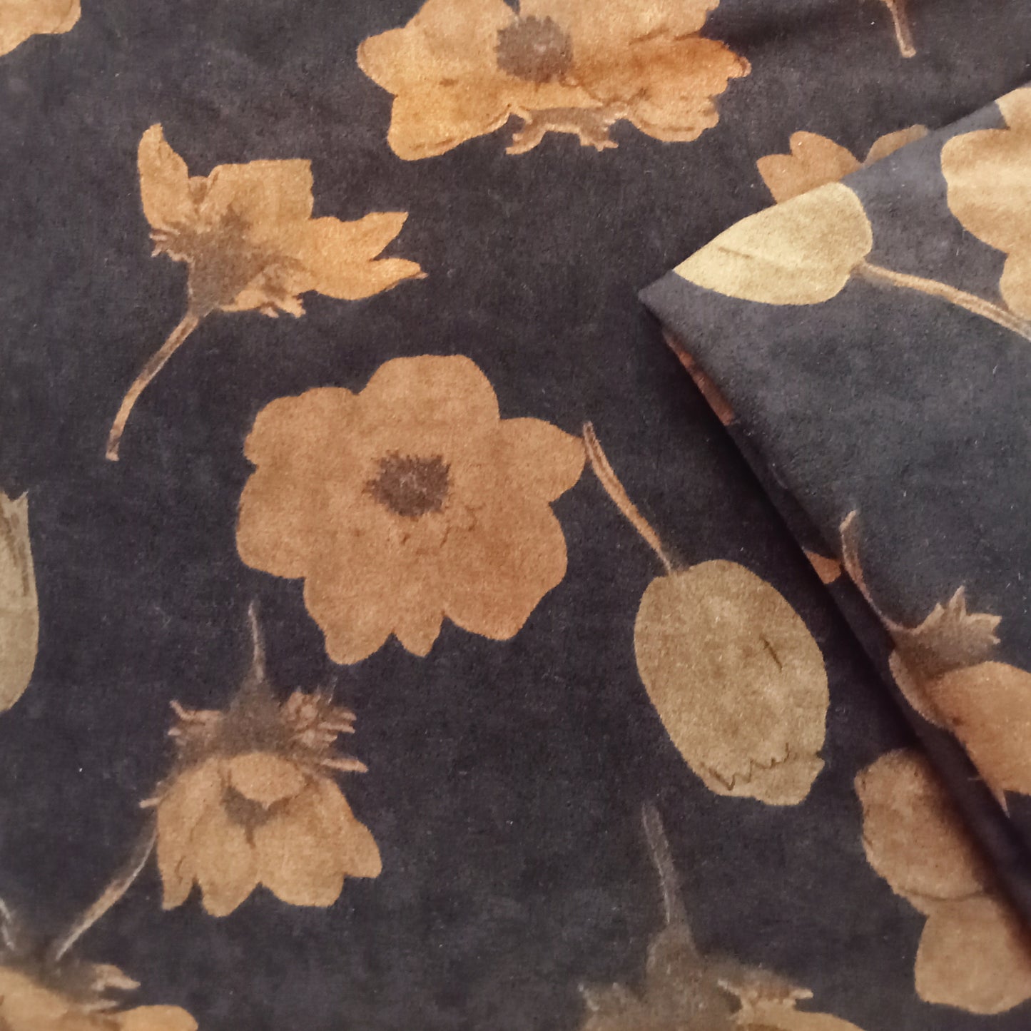 Floral printed faux suede fabric - 2mtrs