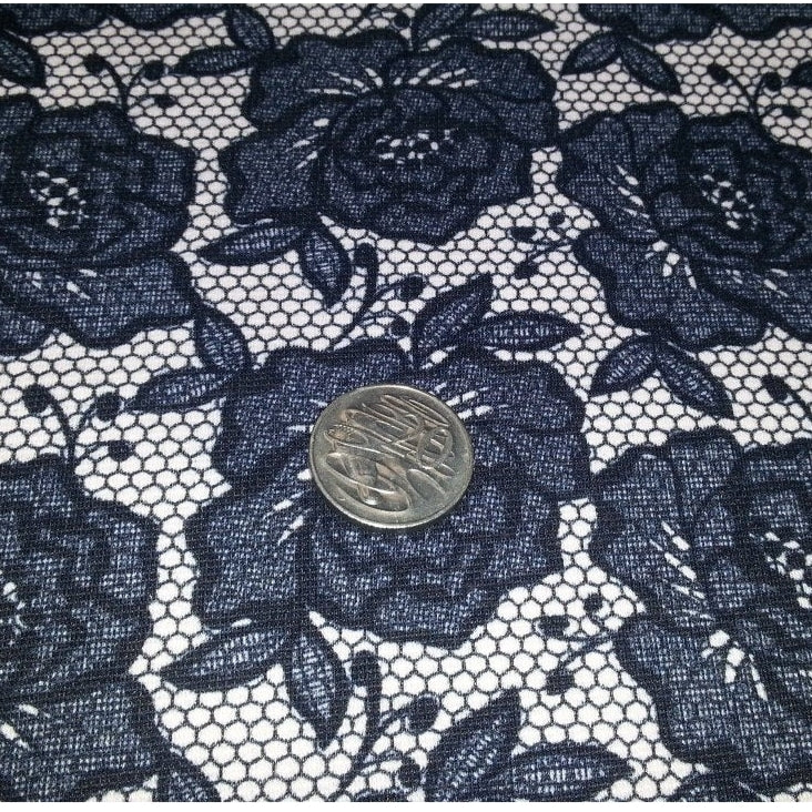 Rose printed ponte - dusty pink/navy- sold by 1/2mtr