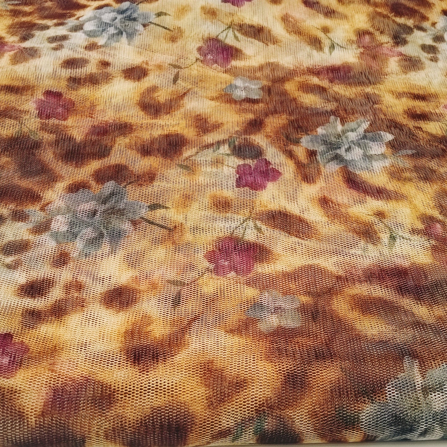 Leopard/ floral printed stretch netting fabric -sold by 1/2mtr