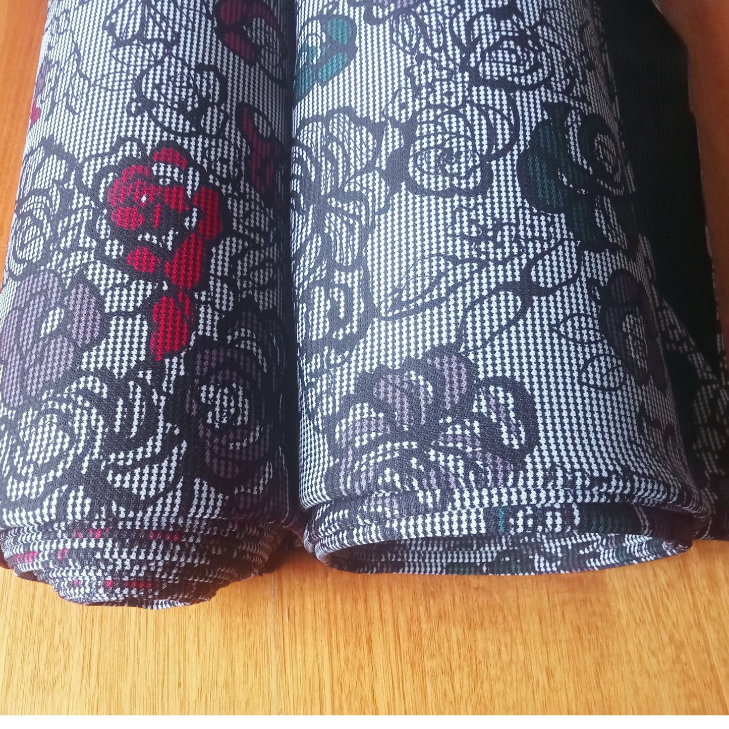 Bottle green -Herringbone/roses printed ponte - sold by 1/2mtr