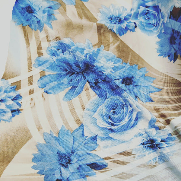 blue flowers -Jersey sold by 1/2mtr