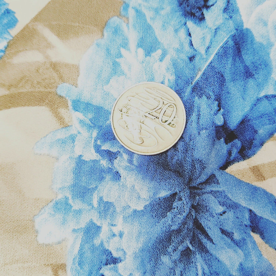 blue flowers -Jersey sold by 1/2mtr