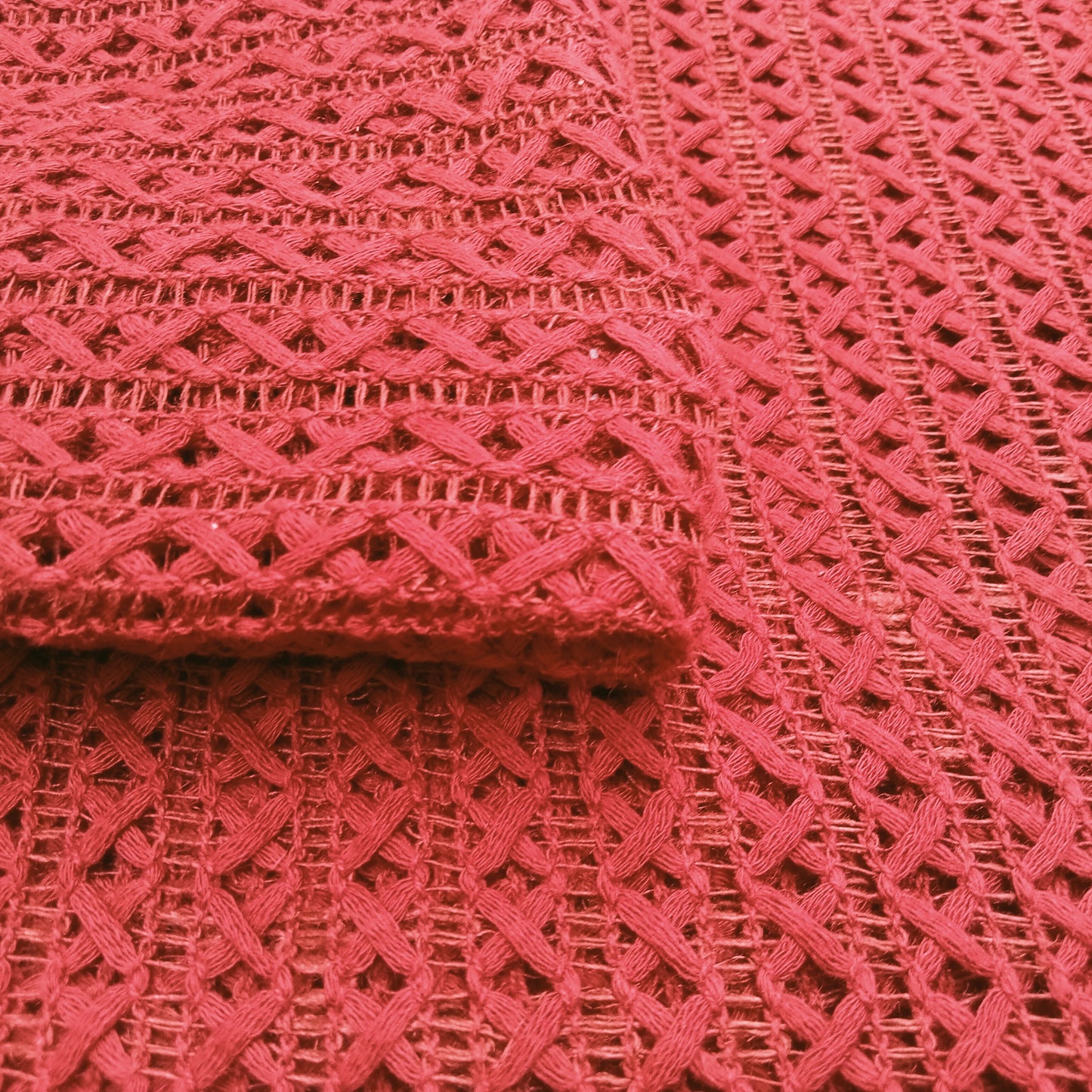 Criss/cross - maroon - crochet cotton fabric - sold by 1/2mtr
