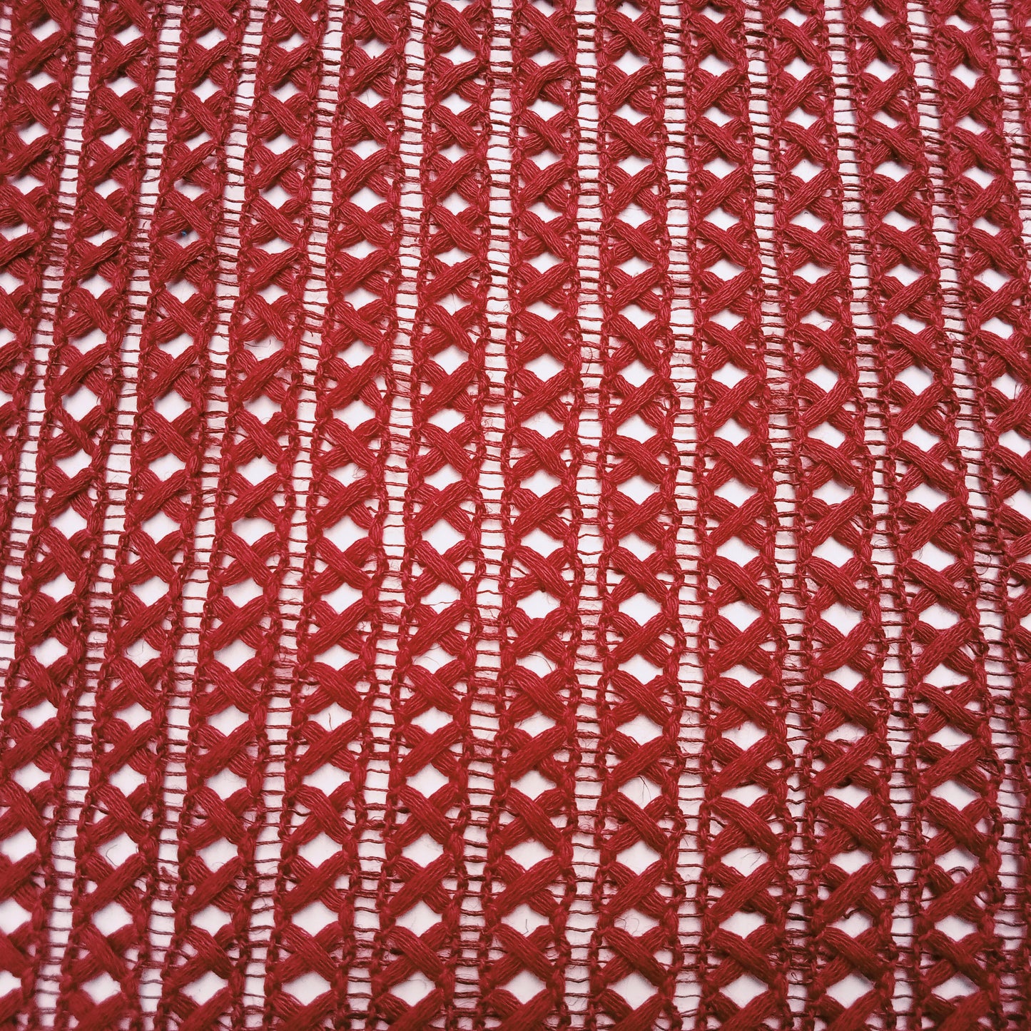 Criss/cross - maroon - crochet cotton fabric - sold by 1/2mtr