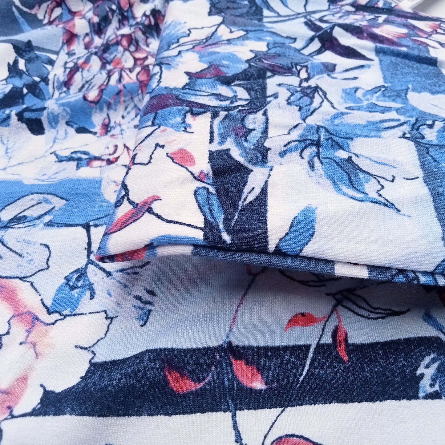 stripe/floral printed viscose jersey- sold by 1/2mtr