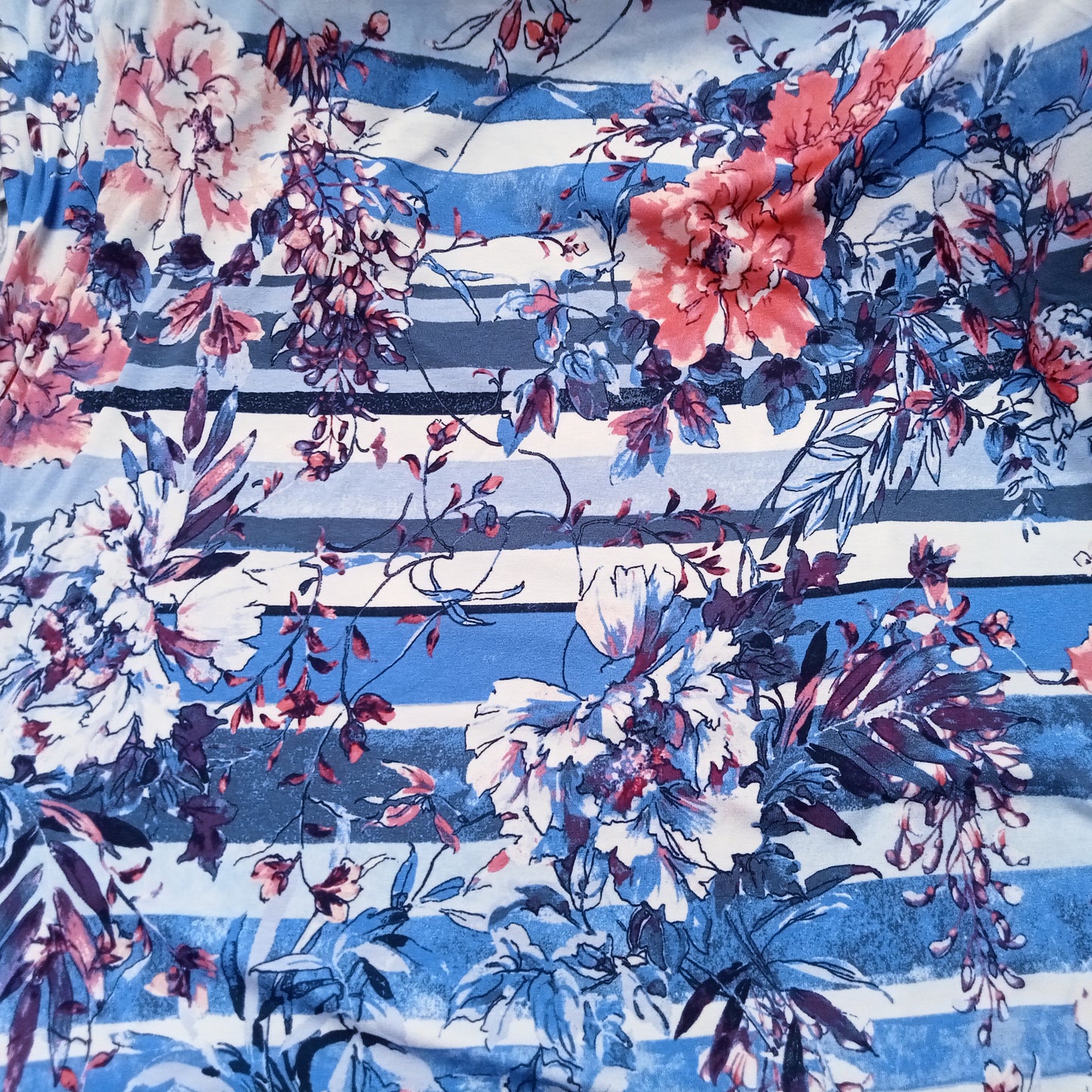 stripe/floral printed viscose jersey- sold by 1/2mtr