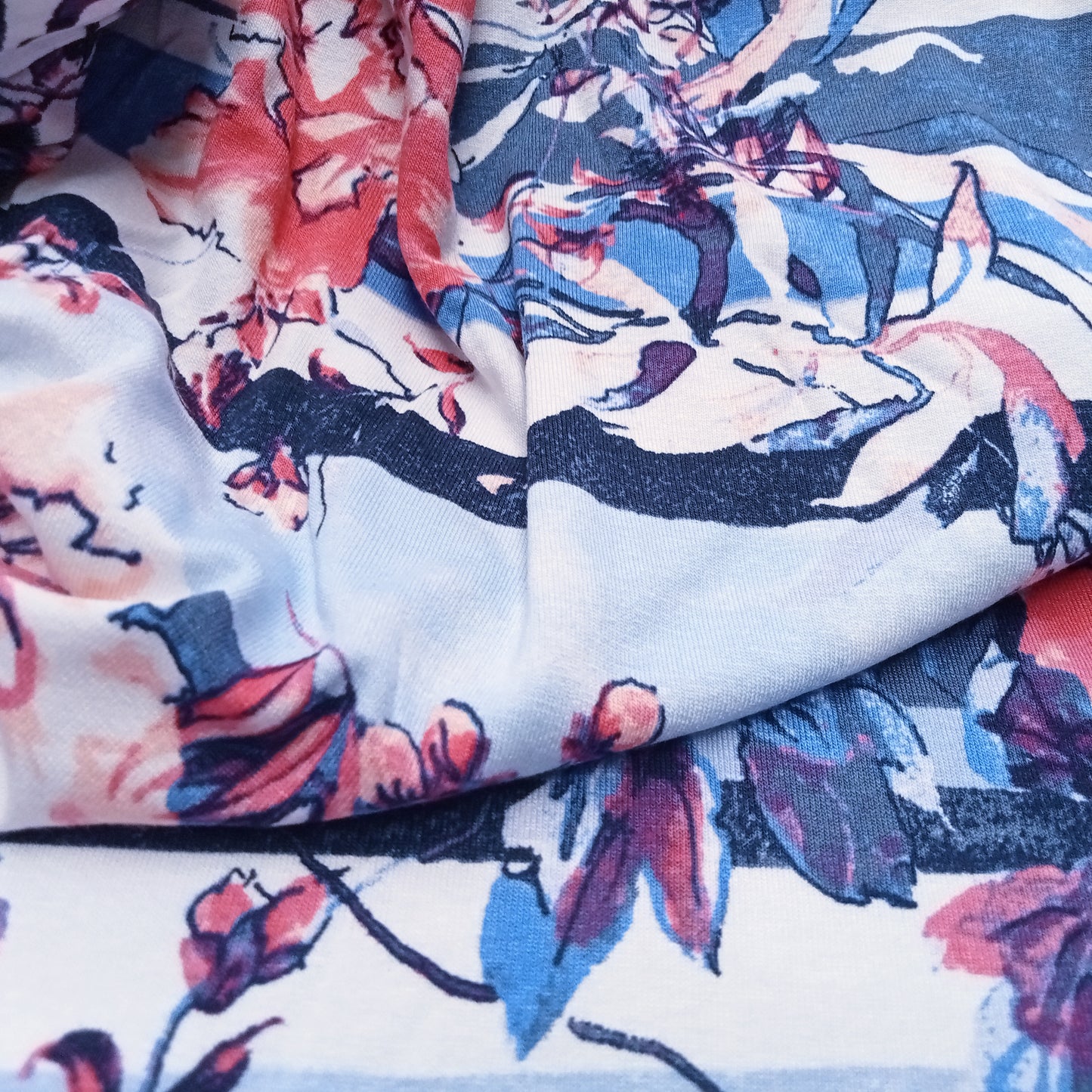 stripe/floral printed viscose jersey- sold by 1/2mtr