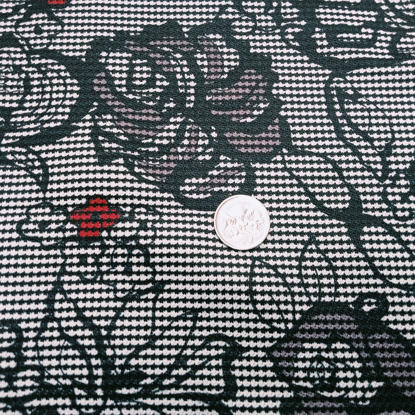 Herringbone/roses printed ponte