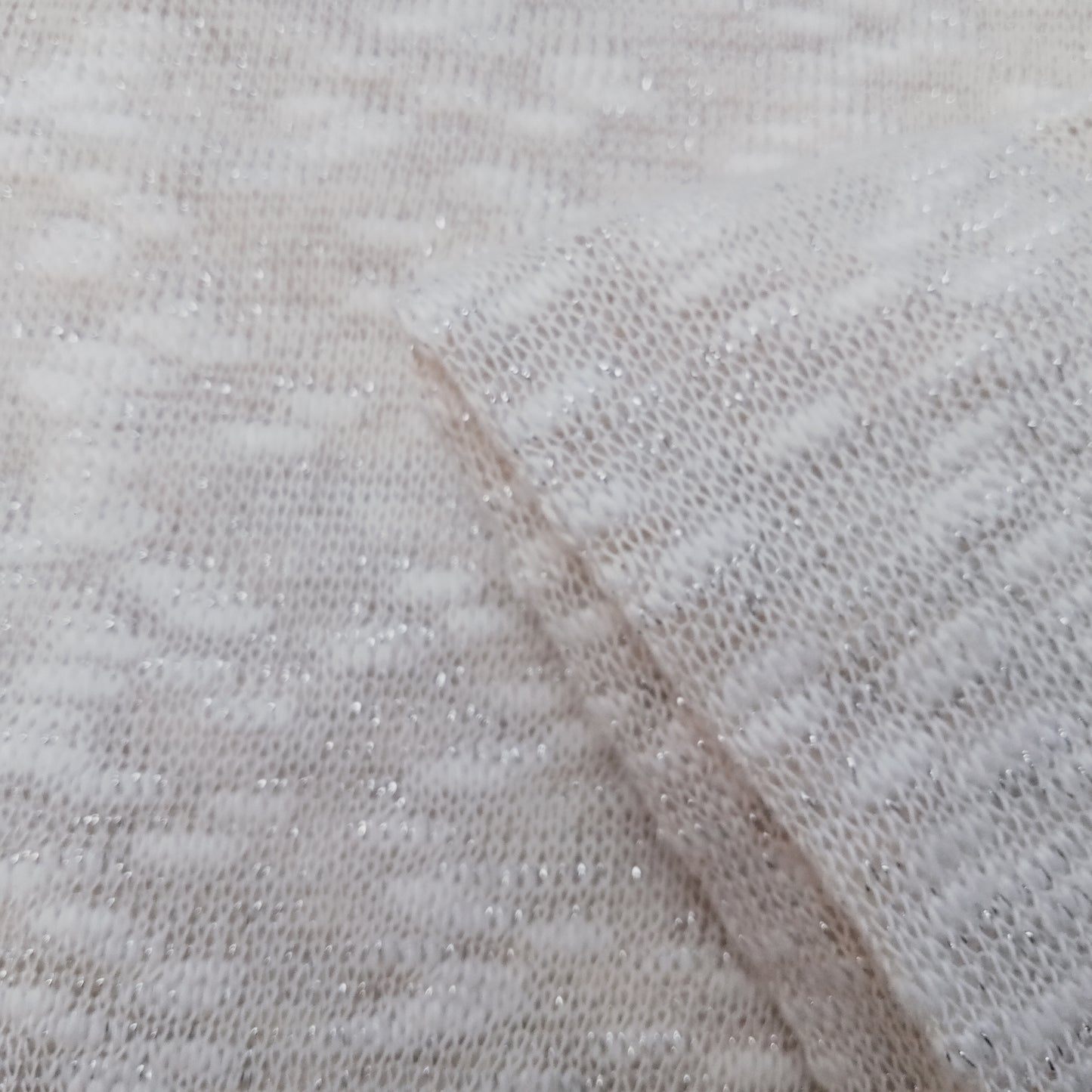 Ivana - ivory/silver Shimmer - slub yarn knit fabric - sold by 1/2mtr