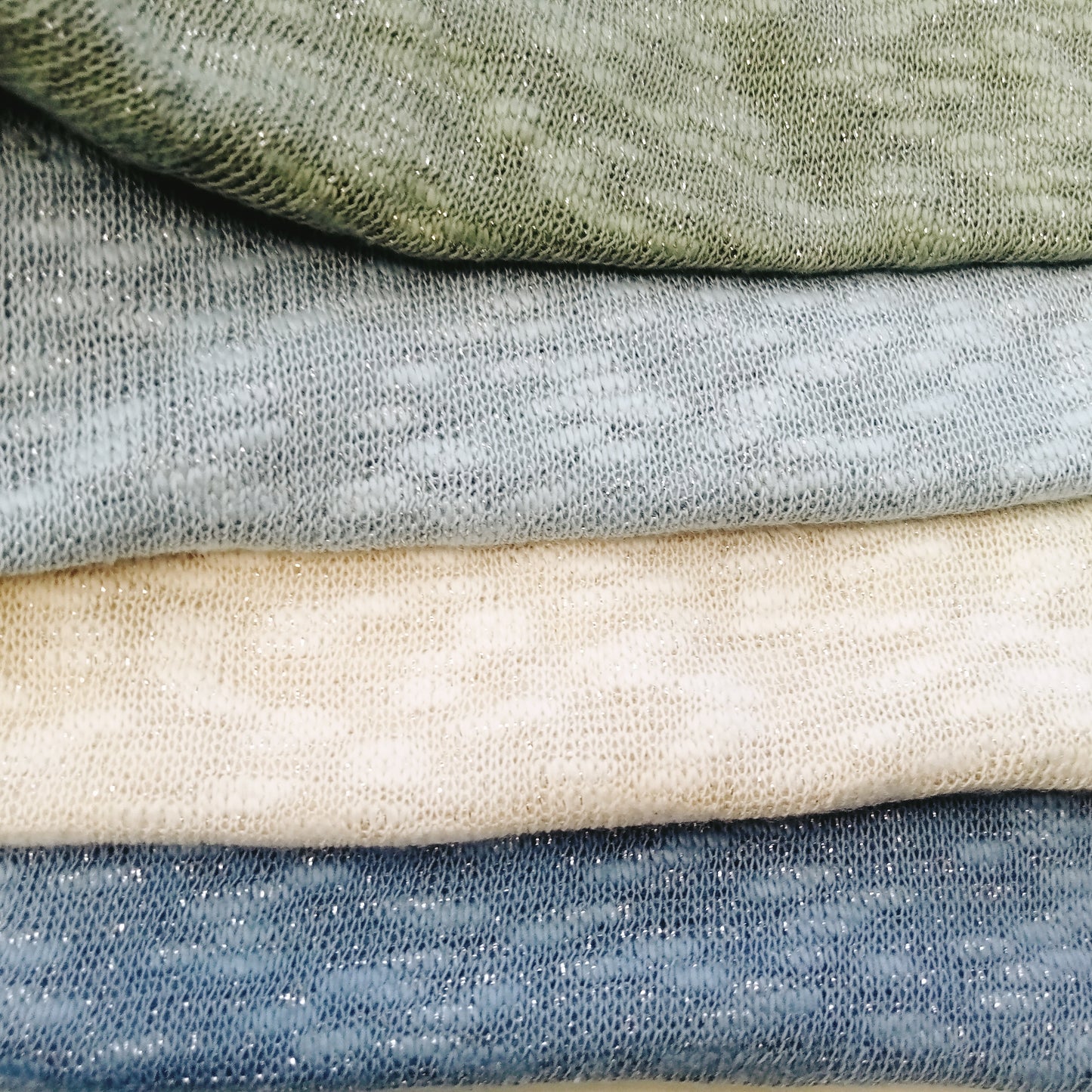 Ivana - olive/silver - shimmer sage - slub yarn knit - sold by 1/2mtr