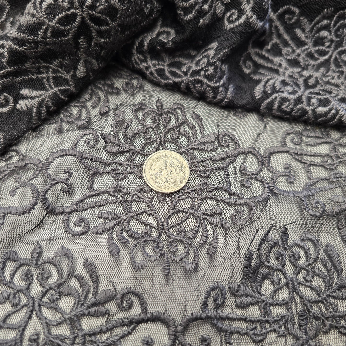 Debutante - grey embroidered lace - sold by 1/2mtr