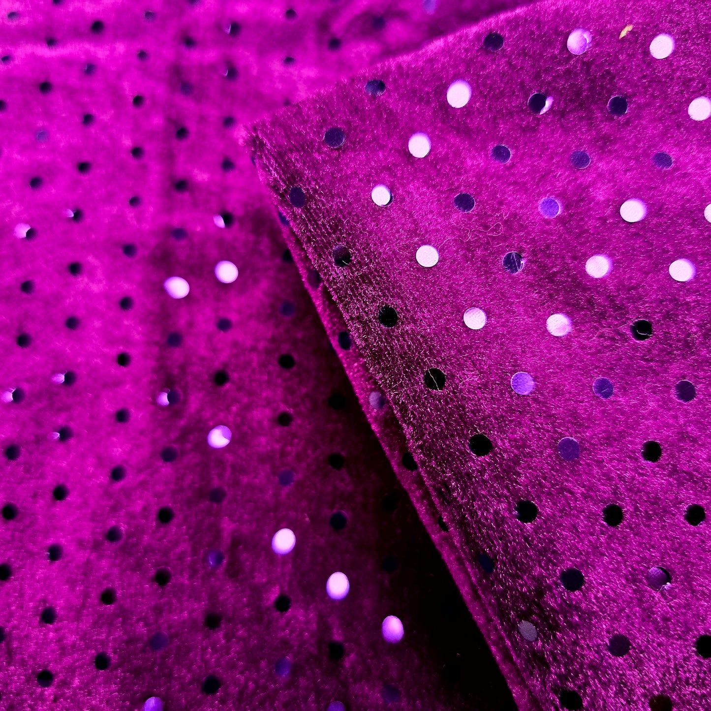Grape foiled dot faux velvet fabric -2mtrs