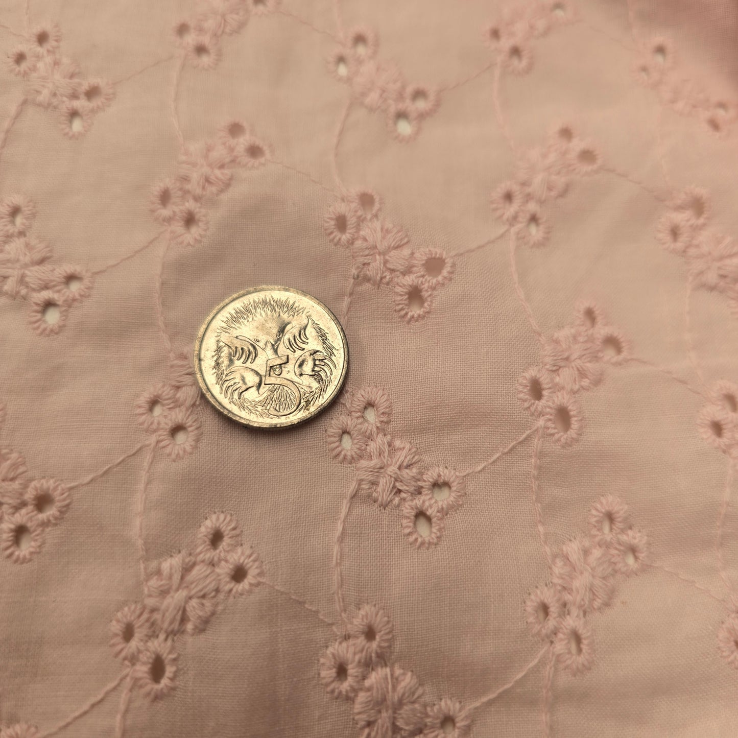 Dusty pink -broidery anglaise woven fabric - 1.90mtrs