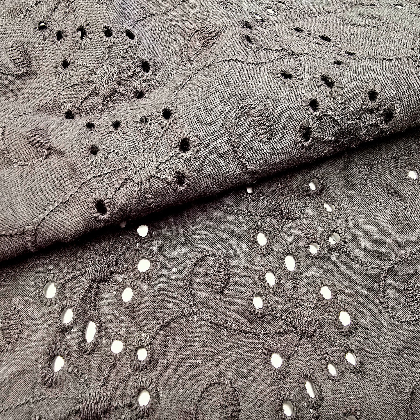 Black - broidery anglaise woven fabric - sold by 1/2mtr