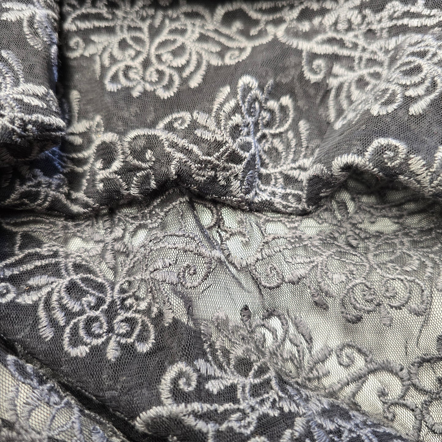 Debutante - grey embroidered lace - sold by 1/2mtr