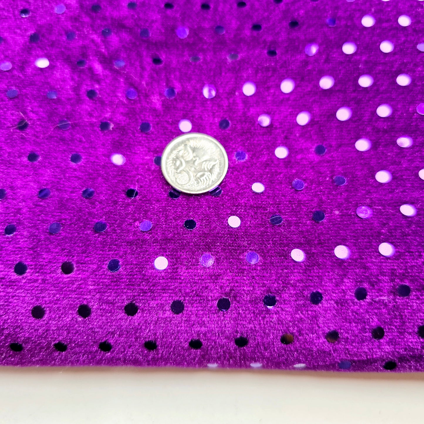 Grape foiled dot faux velvet fabric -2mtrs