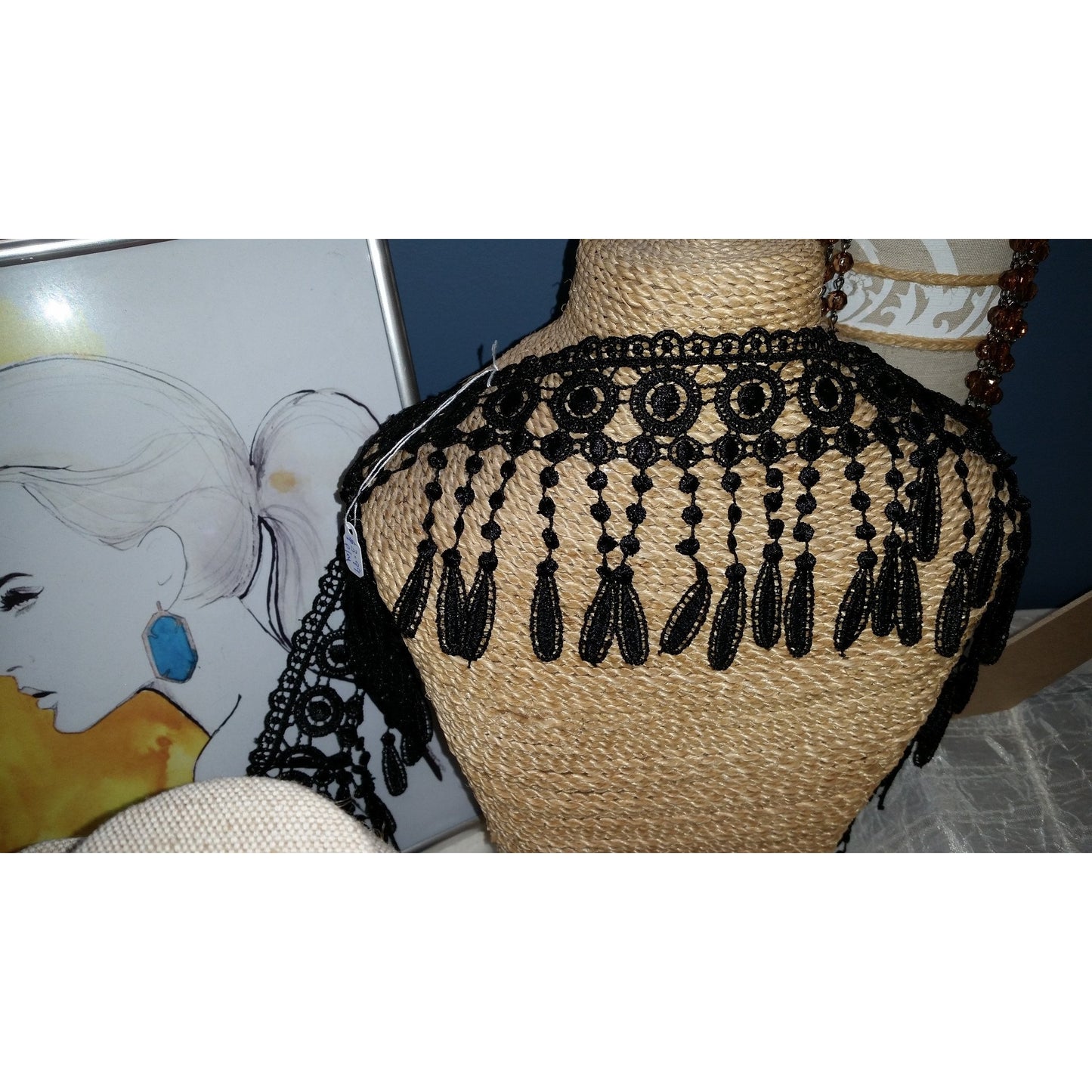 Lace fringe trim - black or white