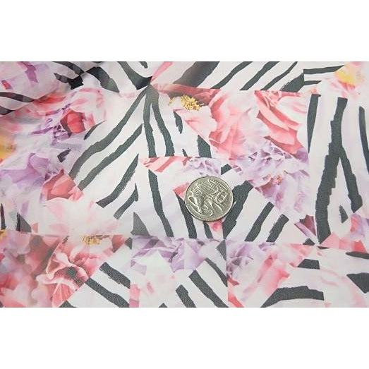 Estonia -zebra striped/floral printed woven chiffon - sold by 1/2mtr