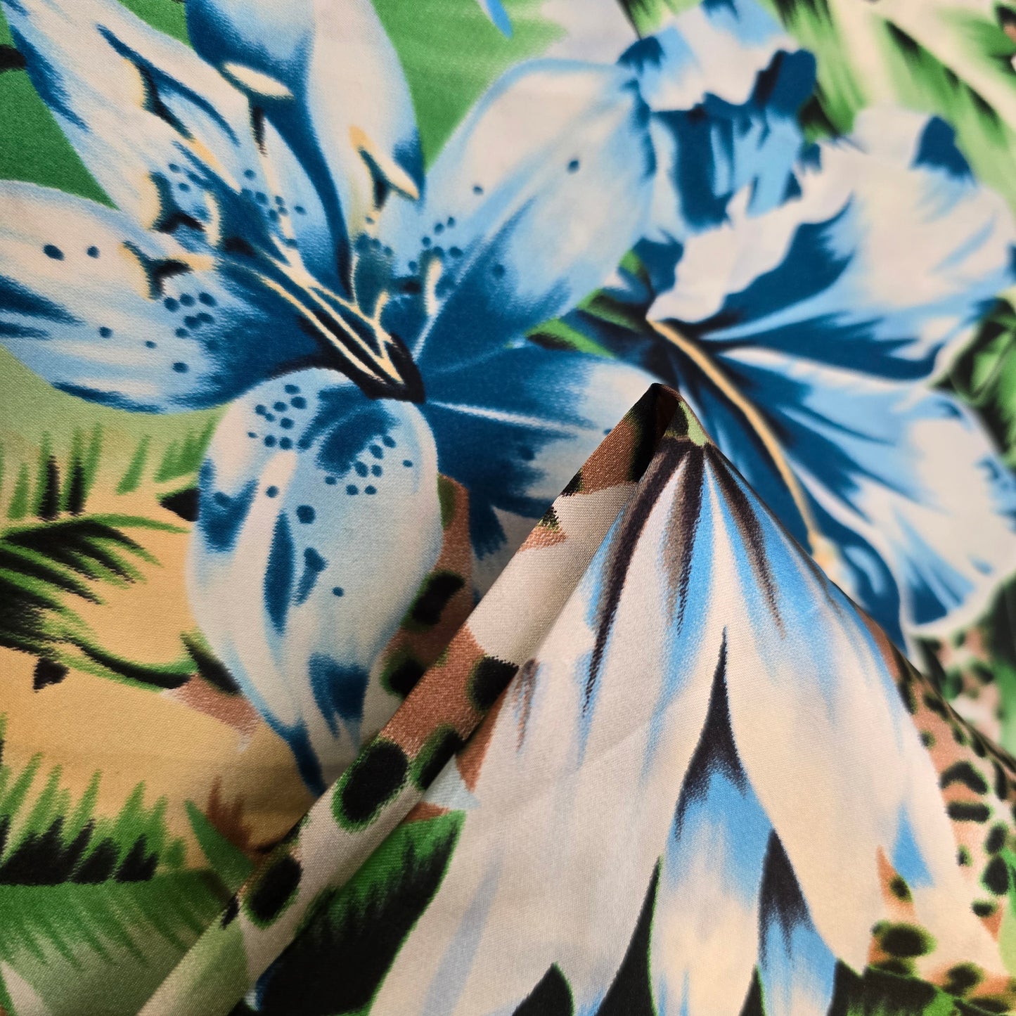 Leopard/hibiscus printed satin fabric- 1.60mtrs