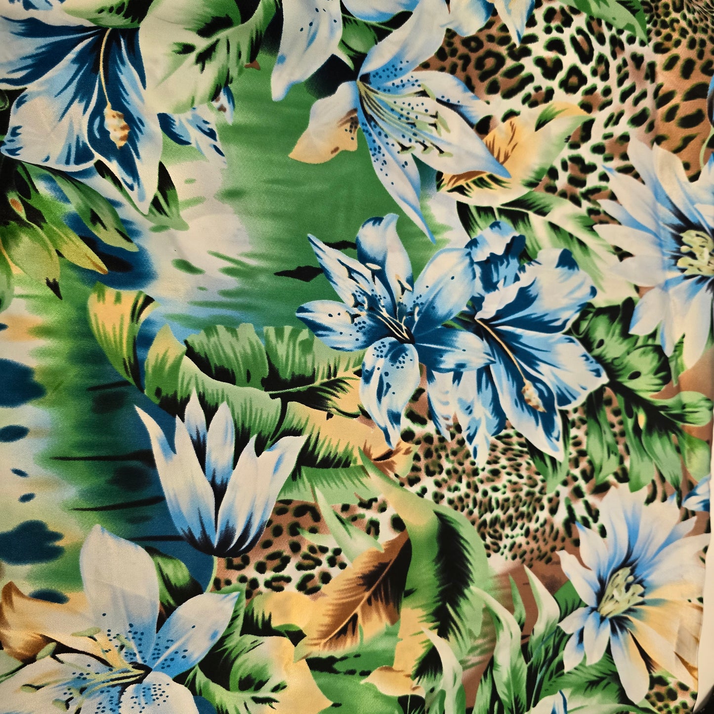 Leopard/hibiscus printed satin fabric- 1.60mtrs