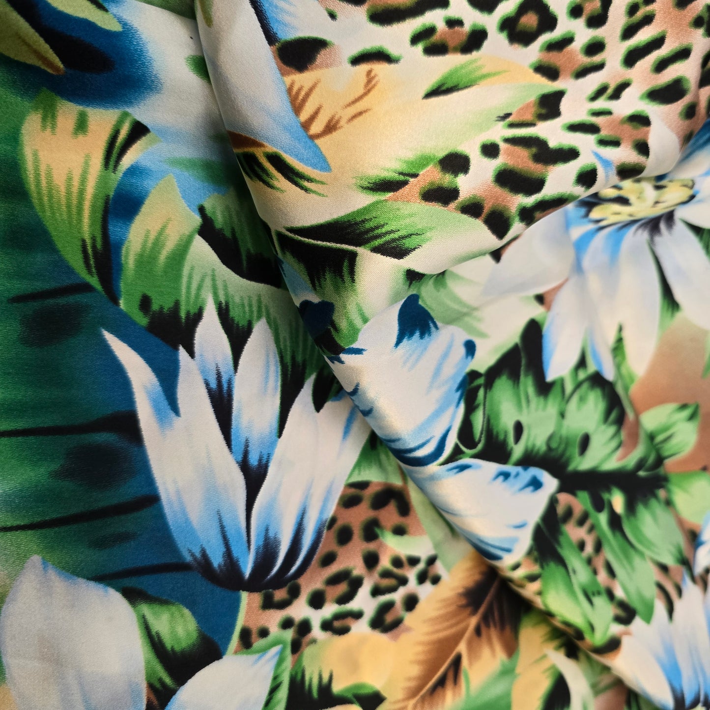 Leopard/hibiscus printed satin fabric- 1.60mtrs