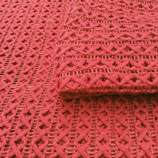 Criss/cross - maroon - crochet cotton fabric - sold by 1/2mtr