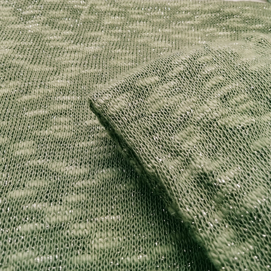 Ivana - olive/silver - shimmer sage - slub yarn knit - sold by 1/2mtr