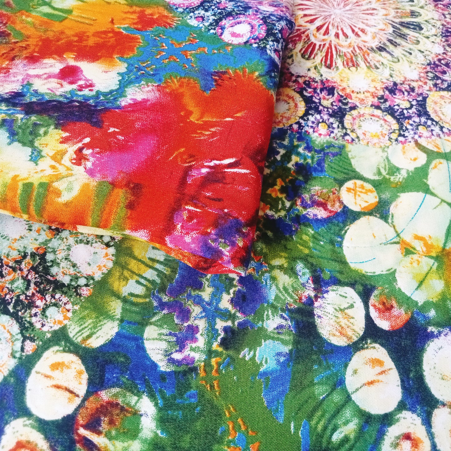 Multi coloured viscose fabric - sold by 1/2mtr