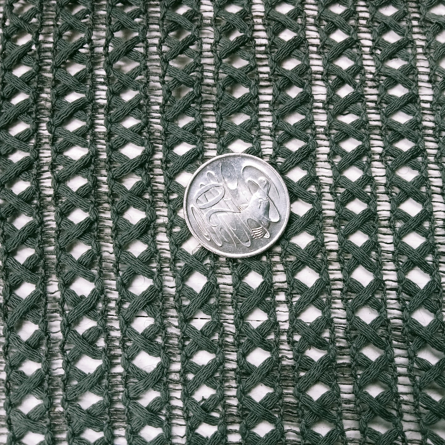 Criss/cross - khaki - crochet cotton fabric - sold by 1/2mtr