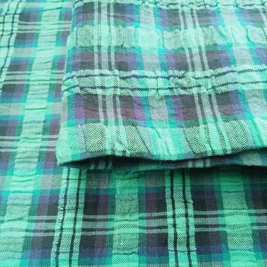 Seersucker check woven cotton fabric - 2mtrs