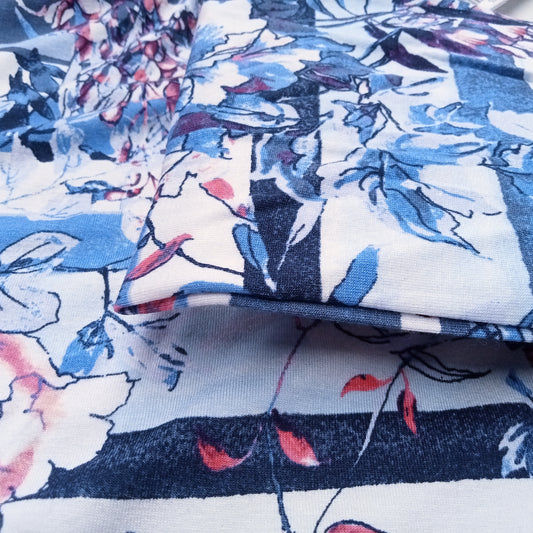 stripe/floral printed viscose jersey- sold by 1/2mtr