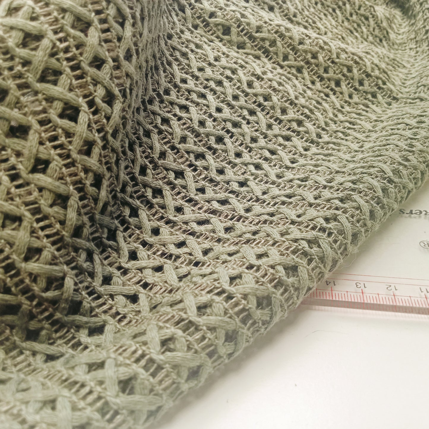 Criss/cross - khaki - crochet cotton fabric - sold by 1/2mtr