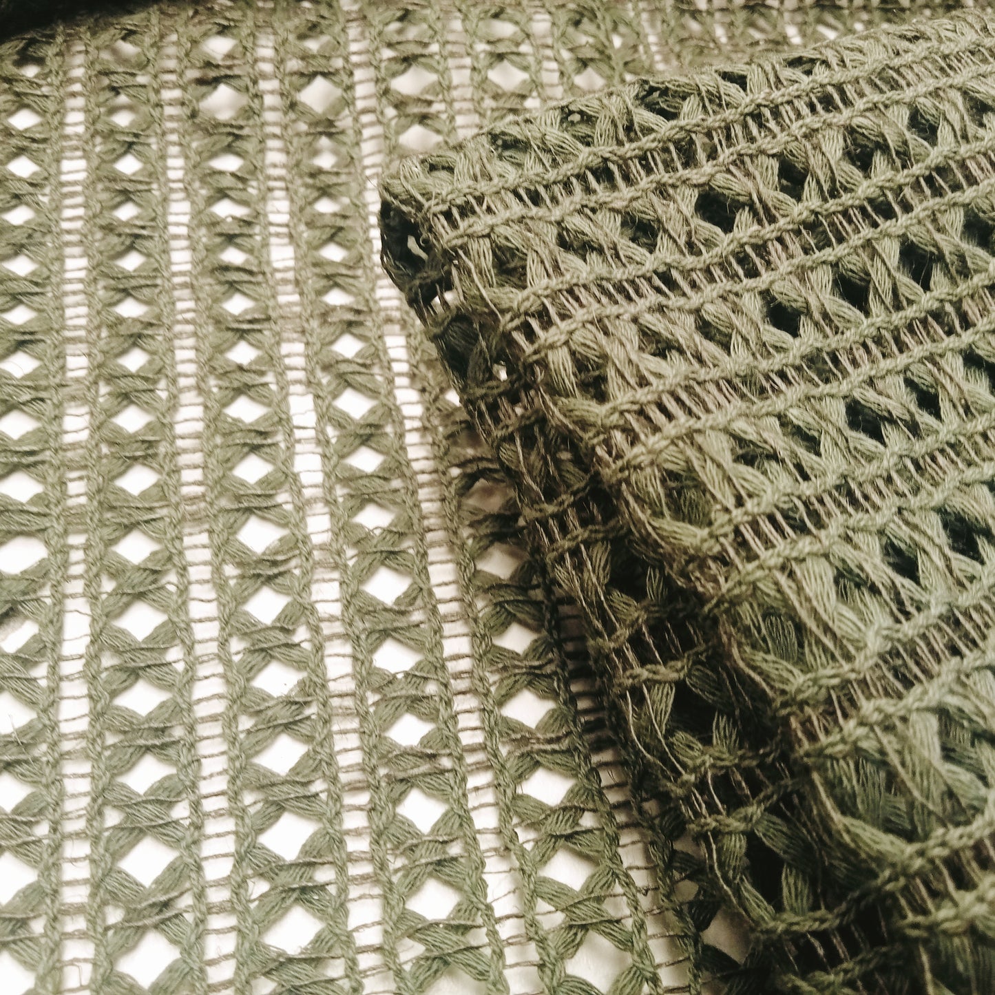 Criss/cross - khaki - crochet cotton fabric - sold by 1/2mtr