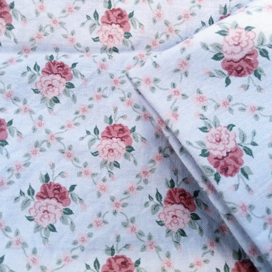 Strawberries & cream - floral printed cotton fabric - sold by 1/2mtr