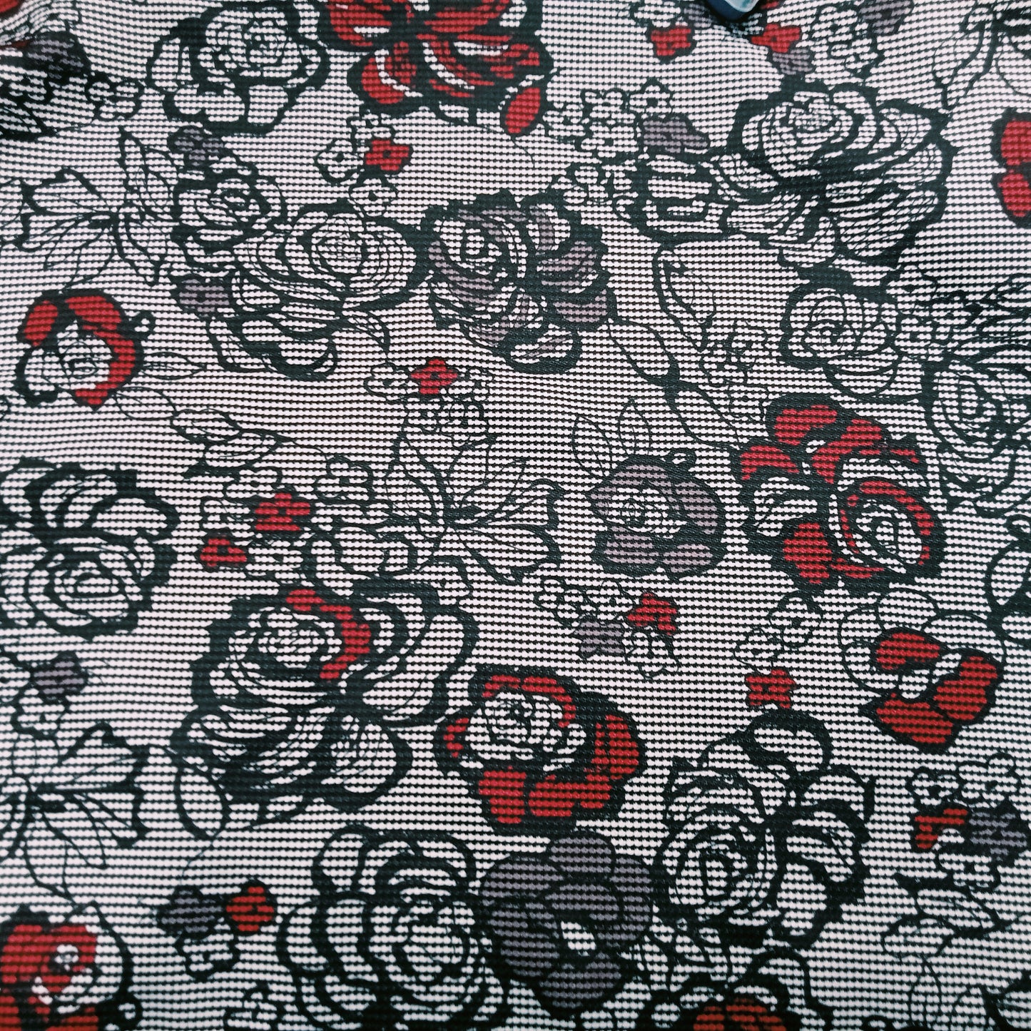 Herringbone/roses printed ponte