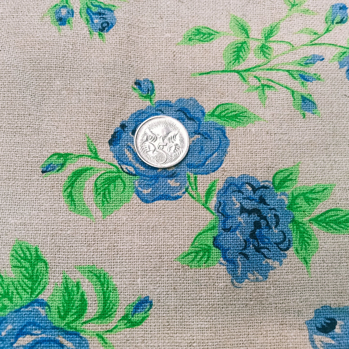 Floral printed woven hemp fabric - sold by 1/2mtr