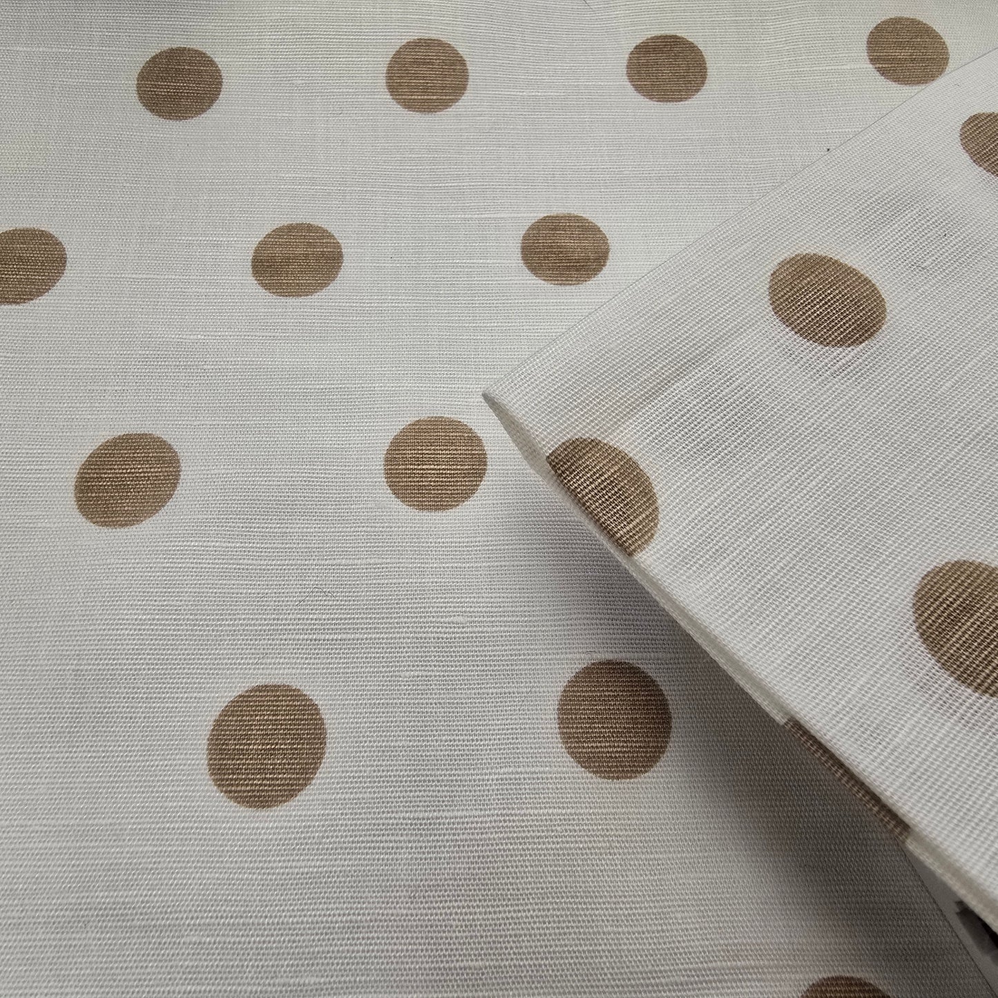 Polka dot printed cotton/linen fabric sold by 1/2mtr