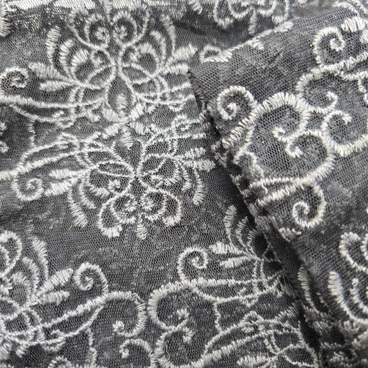 Debutante - grey embroidered lace - sold by 1/2mtr